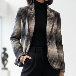 VEX Collection L Modern Contemporary Classic Preppy Abstract Wool Blend Blazer